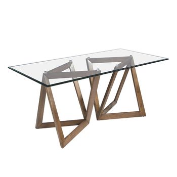 Mesa Comedor Cristal Templado Y Madera Nogal Angel Cerdá 180 X 90 X 75 Cm. Nogal