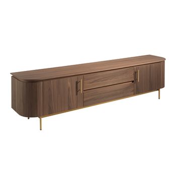 Mueble Tv En Madera Nogal Y Acero Dorado 3227 Angel Cerdá 220 X 45 X 55 Cm.