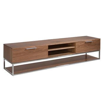 Mueble Tv Madera Nogal Y Acero Cromado 3232 Angel Cerdá 200 X 46 X 46 Cm.