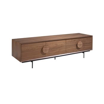 Mueble Tv Madera Nogal Y Acero Negro 3231 Angel Cerdá 180 X 50 X 50 Cm.