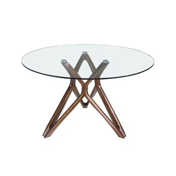 Mesa Comedor Redonda En Cristal Y Madera  Ø140 X 75 Cm. Cristal