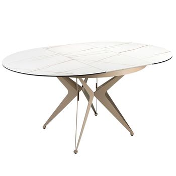 Mesa Comedor Extensible Redonda Mármol Porcelánico Y Acero 1119 Angel Cerdá Ø120 X 77