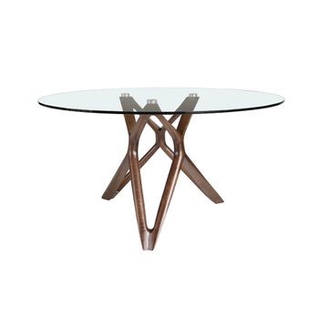 Mesa Comedor Redonda En Cristal Y Madera  Ø120 X 75 Cm. Cristal