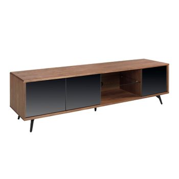 Mueble Tv Nogal Y Cristal Negro Efecto Espejo 3223 Angel Cerdá 180 X 45 X 50