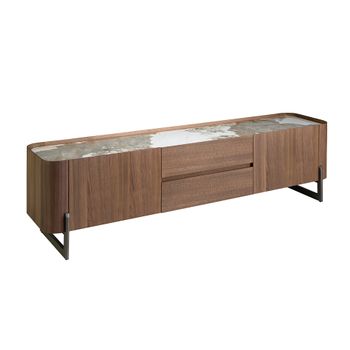 Mueble Tv Nogal, Acero Visón Y Tapa De Mármol Porcelánico 3250 Angel Cerdá 200x45x52