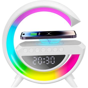 Lampara De Ambiente Led - Despertador Rgb Para Hogar - Lámpara De Mesita De Noche Digital - Altavoz Con Luz Rgb - Cargador Inalámbrico - Decoración De Dormitorio Para Dormir