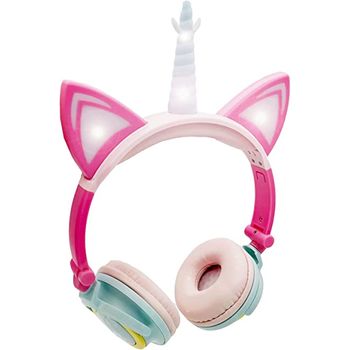 Euroxanty Auriculares Orejas De Gato | Auriculares Unicornio Con Luz | Auriculares Para Niños | Diadema Ajustable | Cascos Streamer | Audífonos Acolchados | Peach