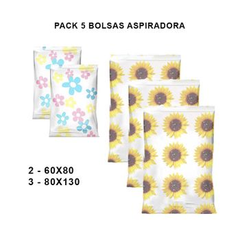 Bolsas De Envasar Al Vacío Para Ropa | Bolsas De Almacenaje Al Vacío | Bolsa Hermética | Con Válvula | Diseño Aleatorio | Pack 5