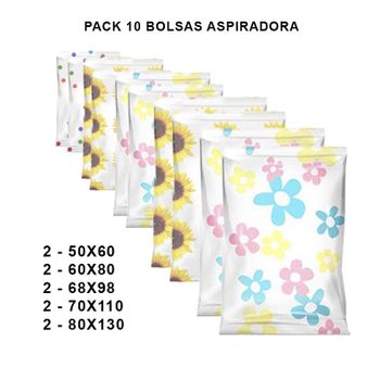 Bolsas De Envasar Al Vacío Para Ropa | Bolsas De Almacenaje Al Vacío | Bolsa Hermética | Con Válvula | Diseño Aleatorio | Pack 10