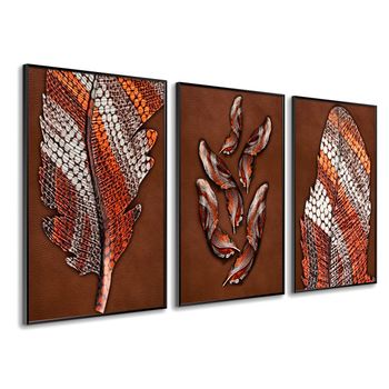 DekoArte - Cuadros decoracion salon modernos CAMPO DE FLORES 50x70 cm x3  piezas - Cuadros con marco color madera incluido
