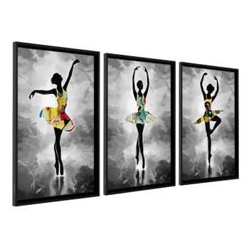 Cuadros Decoracion Salon Modernos Ballerina 50x70 Cm X3 Piezas - Cuadros Con Marco Negro Incluido - Dekoarte