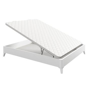 Canapé Abatible Arcón de madera con patas transpirable altura 34,5 cm -  Blanco - 135x190 cm