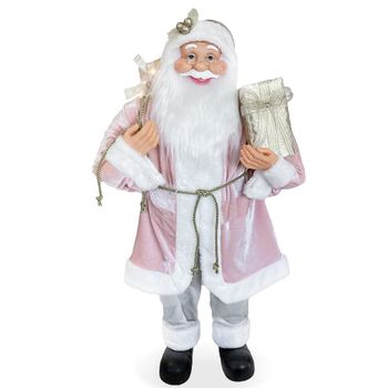 144214 Papá Noel Decoración Vestido Terciopelo Rosa 110h Con Luces Y Sonido