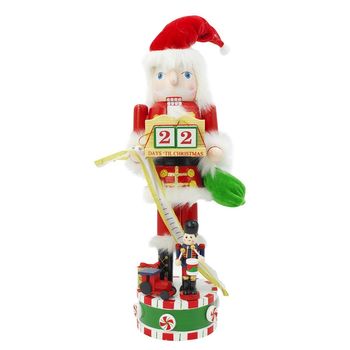 030272 Soldado Cascanueces Navideño Con Calendario Estructura De Madera 36h Cm