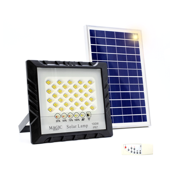 Foco Proyector  100w 128 Led Con Panel Solar Y Mando Magic Select