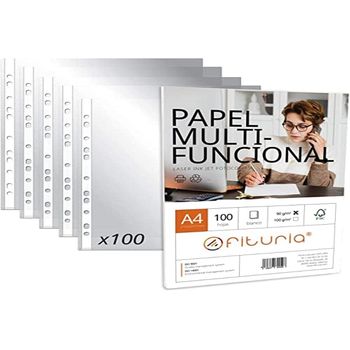 Paquete De Folios A4 + 100 Fundas Multitaladro De 90 Con 500 Hojas Blancas,  Papel Multifuncional