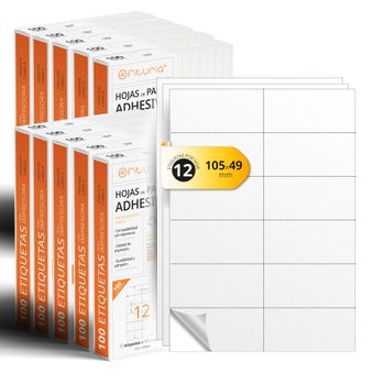 Folios A4 De Etiquetas Adhesivas Blancas, Crea Tus Pegatinas Personalizadas, Etiqueta Adhesiva Para Imprimir - Ofituria (12 Por Hoja, 1000h)