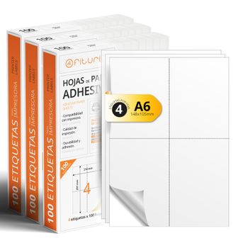 Folios A4 De Etiquetas Adhesivas Blancas, Crea Tus Pegatinas Personalizadas, Etiqueta Adhesiva Para Imprimir - Ofituria (4 Por Hoja, 300h)