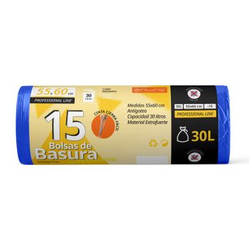 Bolsas Basura, Bolsas Basura 30l, Resistentes, Aptas Para Cubos De Basura De 30l, Antigoteo, Bolsas Con Autocierre Fácil, Apta Para Todo Tipo De Desechos, 55x60 Cm - Ofituria (15 Bolsas, 30l)