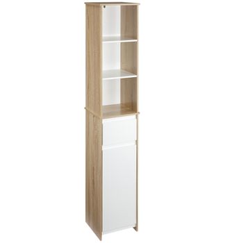 Armario Alto De Baño De Mdf Kleankin 32,6x30x171,2cm-natural Y Blanco