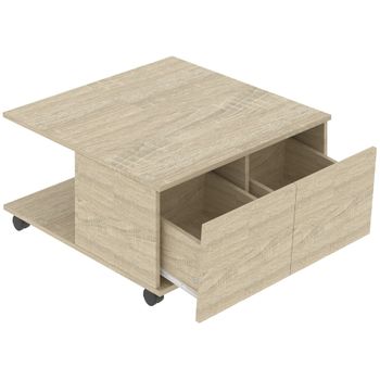 Mesa De Centro De Melamina De Madera Homcom 70x70x35 Cm-natural