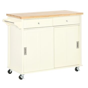 Carrito Cocina De Mdf Madera De Caucho Homcom 110x49,5x89,5 Cm-crema