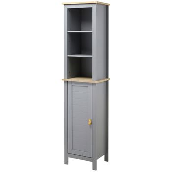 Armario Alto De Baño Con Puerta De Mdf Kleankin 39x30x168 Cm-gris