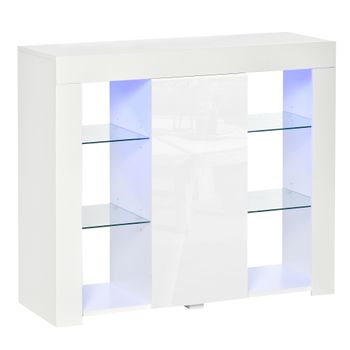 Aparador De Melamina De Madera Vidrio Homcom 97x35x83 Cm-blanco