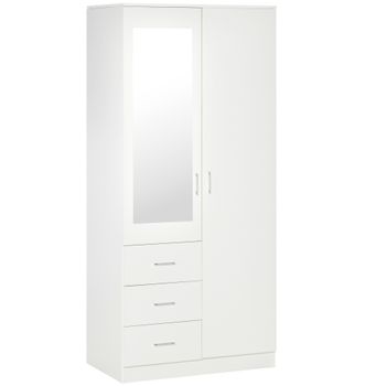 Armario Ropero De Melamina De Madera Vidrio Homcom 80x50x180cm-blanco