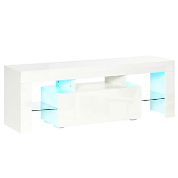 Mueble De Tv Luces De Mdf Melamina Vidrio Homcom 130x35x45 Cm-blanco