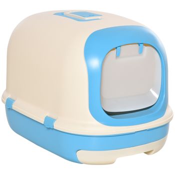 Caja De Arena Para Gatos De Pp 63x43x43 Cm-pawhut. Azul Y Blanco