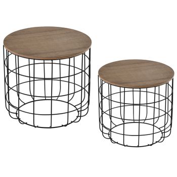 2 Mesitas De Café De Metal Melamina De Madera Homcom Ø50x41 Cm-marrón