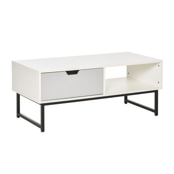 Mesa De Centro De Melamina De Madera Metal Homcom 106x48x43 Cm-blanco