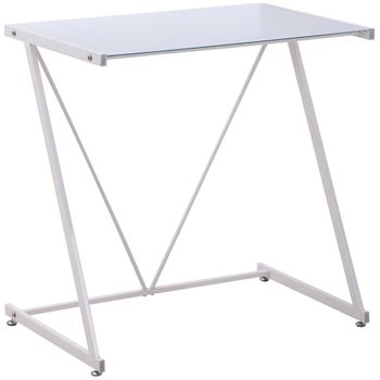 Mesa Escritorio De Vidrio Templado Metal Homcom 80x50x75 Cm-blanco