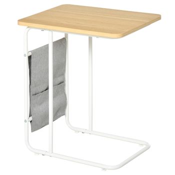 Mesa Auxiliar De Metal Melamina De Madera Homcom 37x48x55,8 Cm-roble