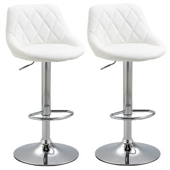 2 Taburetes De Bar De Espuma Acero Pu Homcom 51,5x48x83-104 Cm-blanco