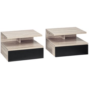 Set De 2 Mesitas De Noche De Madera Homcom 35x32x22,5 Cm - Roble