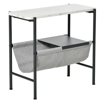 Mesa auxiliar de sofá con bolsillo HOMCOM 53x35x64.5 cm marrón  rústico_839-141