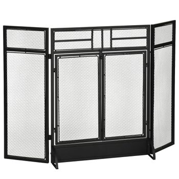 Salvachispas Plegable 3 Paneles De Metal Homcom 120x11,5x79 Cm Negro