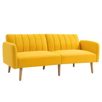 Sofá Cama 2 Plazas De Tela Espuma Madera Homcom 173x75x73 Cm-amarillo