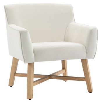 Butaca De Salón De Terciopelo Espuma Madera Homcom 67x65x74 Cm-blanco