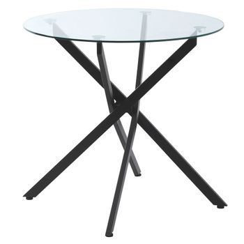 Mesa De Comedor Redonda De Vidrio Metal Homcom Ø80x75 Cm-negro