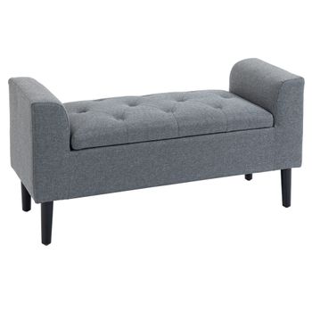 Banco Pie De Cama De Espuma Lino Madera Homcom 116x44x58 Cm-gris