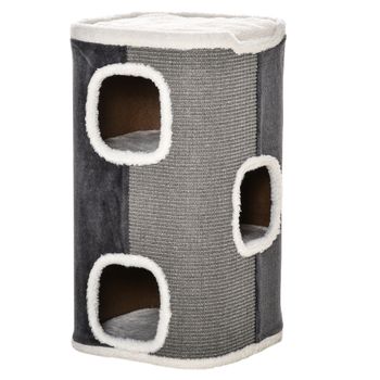 Barril Rascador Gatos De Madera Felpa Sisal 40x40x74 Cm-pawhut.gris