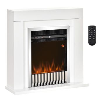 Chimenea Eléctrica De Mdf Acero Vidrio Homcom 79x26x77,5 Cm-blanco