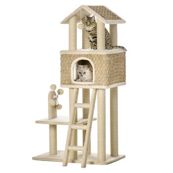 Árbol Gatos De Aglomerado Sisal Algas Felpa 69x40x131 Cm-pawhut.beige