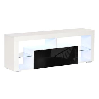 Mueble De Tv Con Led De Melamina Homcom 140x35x52 Cm-negro Y Blanco