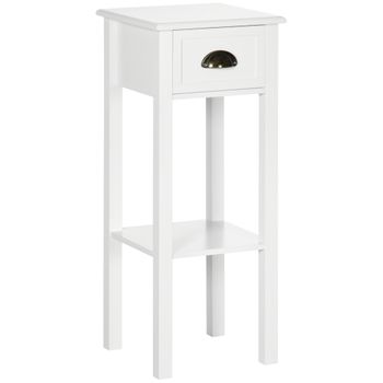 Mesa Auxiliar Con Cajón Y Estante De Mdf Homcom 30x30x75 Cm-blanco