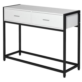 Mesa De Consola De Melamina Metal Homcom 120x34x81 Cm-blanco Negro