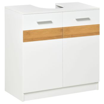 Mueble Para Debajo Lavabo De Mdf Bambú Kleankin 60x30x60,5 Cm-blanco